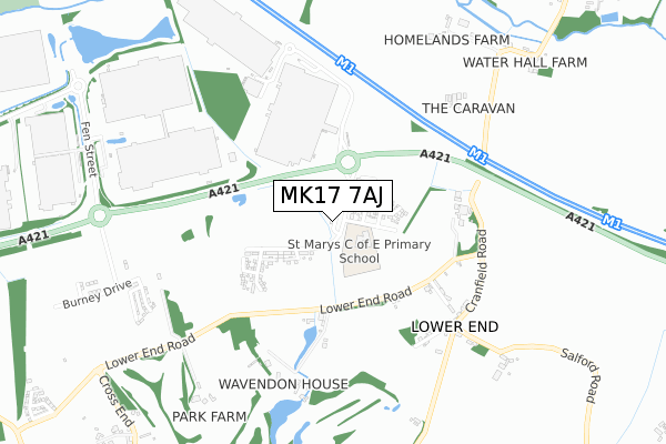 MK17 7AJ map - small scale - OS Open Zoomstack (Ordnance Survey)