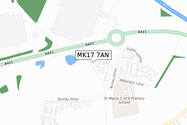 MK17 7AN map - large scale - OS Open Zoomstack (Ordnance Survey)