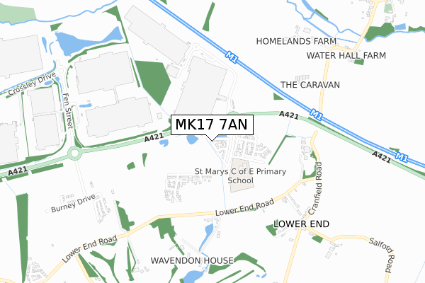 MK17 7AN map - small scale - OS Open Zoomstack (Ordnance Survey)