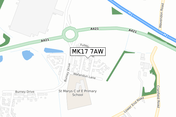 MK17 7AW map - large scale - OS Open Zoomstack (Ordnance Survey)