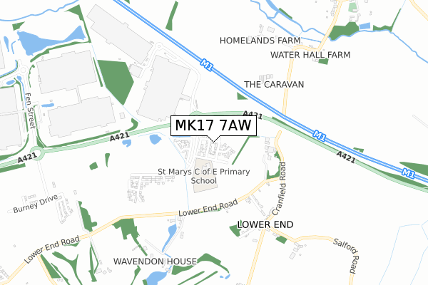 MK17 7AW map - small scale - OS Open Zoomstack (Ordnance Survey)