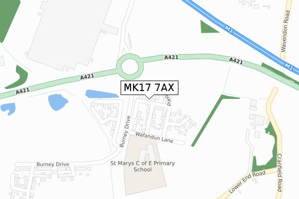 MK17 7AX map - large scale - OS Open Zoomstack (Ordnance Survey)