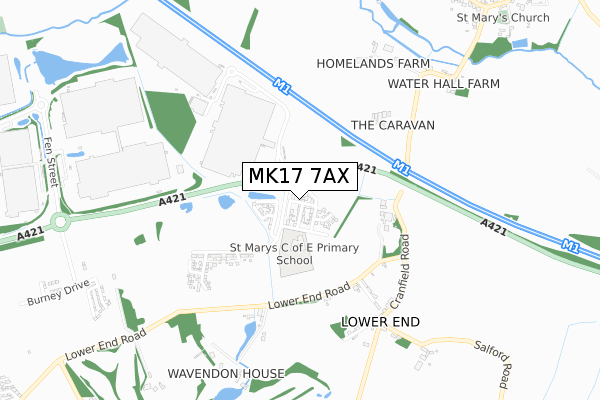 MK17 7AX map - small scale - OS Open Zoomstack (Ordnance Survey)