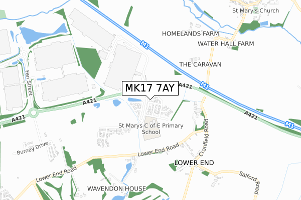 MK17 7AY map - small scale - OS Open Zoomstack (Ordnance Survey)