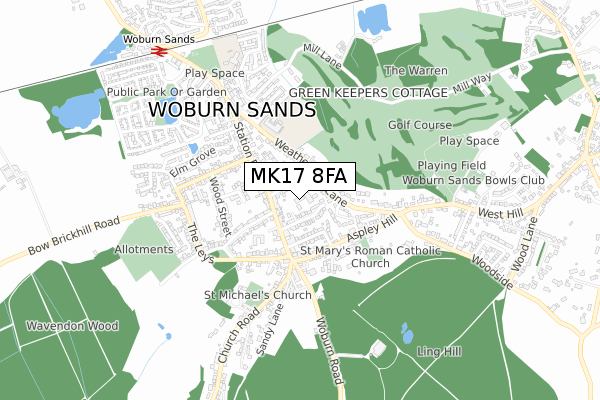 MK17 8FA map - small scale - OS Open Zoomstack (Ordnance Survey)