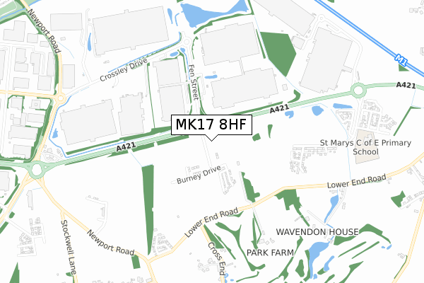 MK17 8HF map - small scale - OS Open Zoomstack (Ordnance Survey)