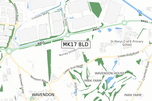 MK17 8LD map - small scale - OS Open Zoomstack (Ordnance Survey)