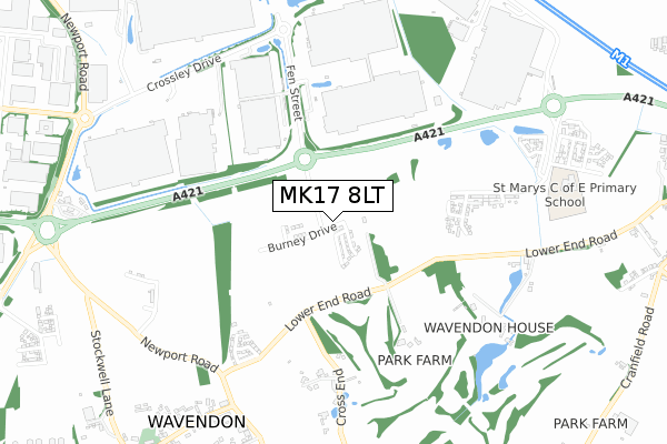 MK17 8LT map - small scale - OS Open Zoomstack (Ordnance Survey)