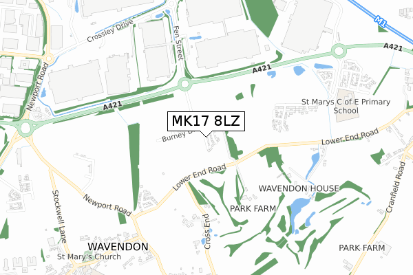 MK17 8LZ map - small scale - OS Open Zoomstack (Ordnance Survey)