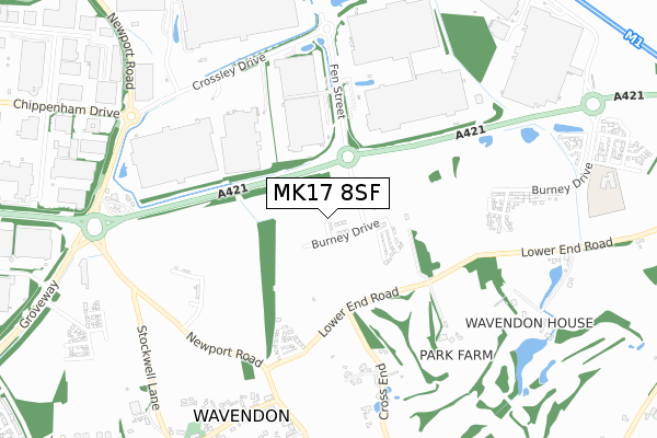 MK17 8SF map - small scale - OS Open Zoomstack (Ordnance Survey)