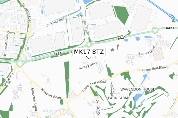 MK17 8TZ map - small scale - OS Open Zoomstack (Ordnance Survey)