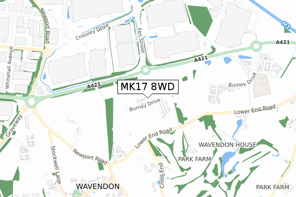 MK17 8WD map - small scale - OS Open Zoomstack (Ordnance Survey)