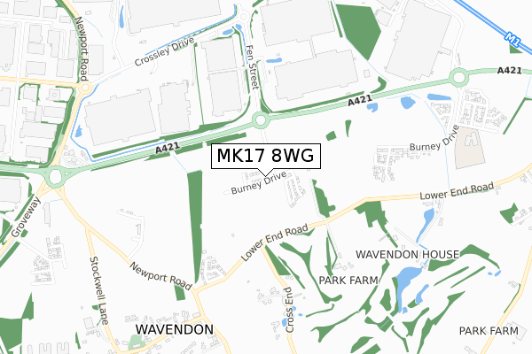 MK17 8WG map - small scale - OS Open Zoomstack (Ordnance Survey)