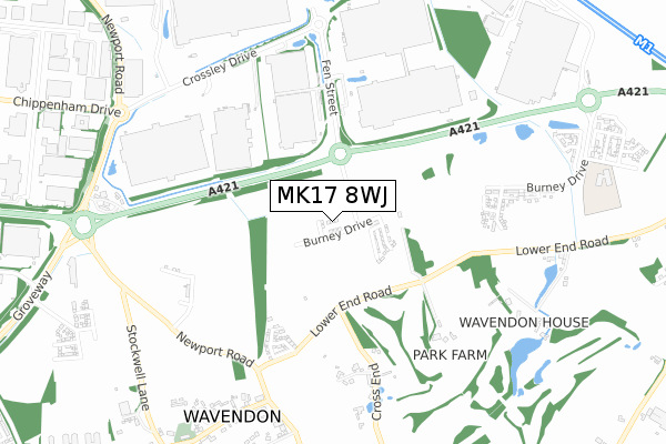 MK17 8WJ map - small scale - OS Open Zoomstack (Ordnance Survey)