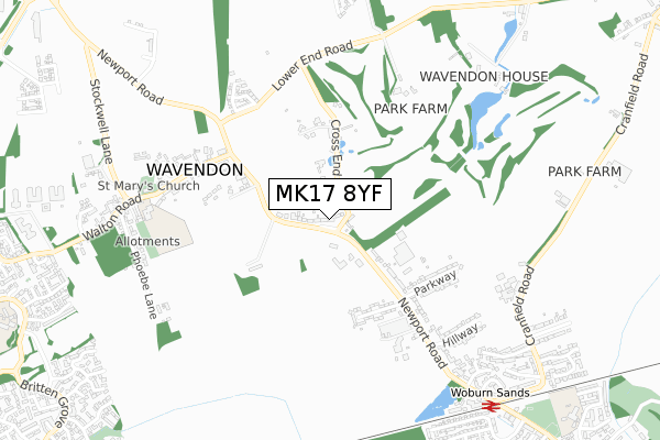 MK17 8YF map - small scale - OS Open Zoomstack (Ordnance Survey)