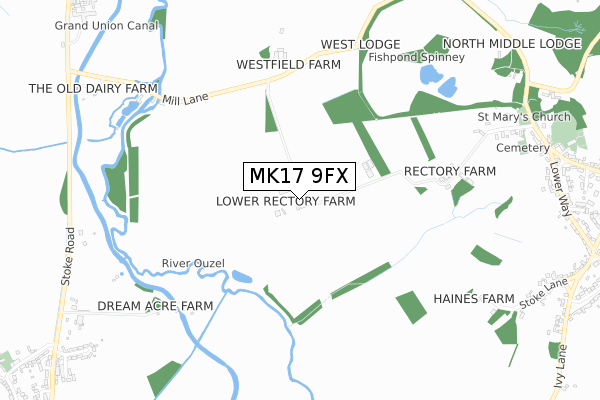 MK17 9FX map - small scale - OS Open Zoomstack (Ordnance Survey)