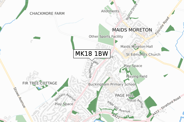 MK18 1BW map - small scale - OS Open Zoomstack (Ordnance Survey)