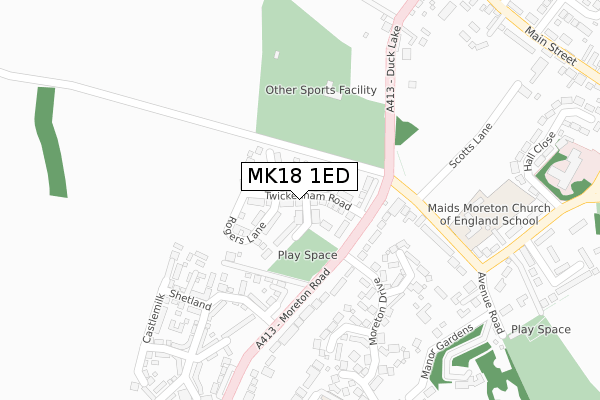 MK18 1ED map - large scale - OS Open Zoomstack (Ordnance Survey)