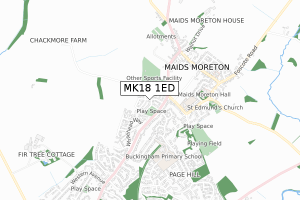 MK18 1ED map - small scale - OS Open Zoomstack (Ordnance Survey)