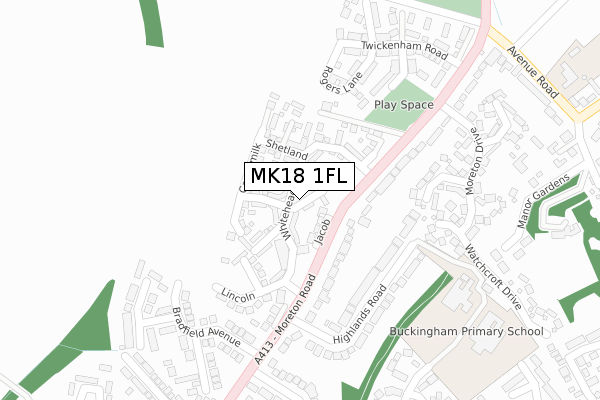 MK18 1FL map - large scale - OS Open Zoomstack (Ordnance Survey)