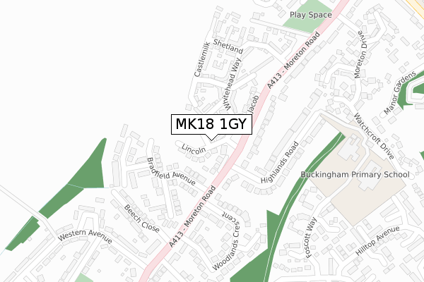 MK18 1GY map - large scale - OS Open Zoomstack (Ordnance Survey)