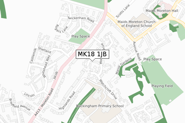 MK18 1JB map - large scale - OS Open Zoomstack (Ordnance Survey)