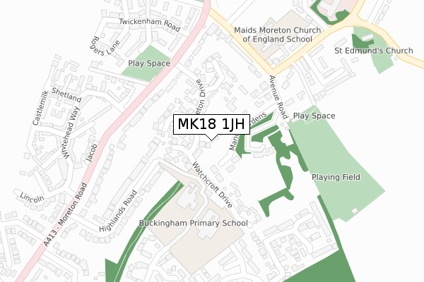 MK18 1JH map - large scale - OS Open Zoomstack (Ordnance Survey)