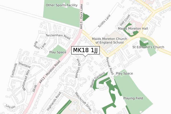 MK18 1JJ map - large scale - OS Open Zoomstack (Ordnance Survey)