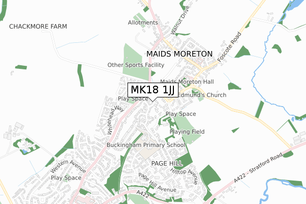 MK18 1JJ map - small scale - OS Open Zoomstack (Ordnance Survey)