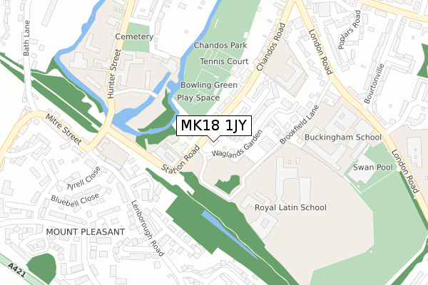 MK18 1JY map - large scale - OS Open Zoomstack (Ordnance Survey)