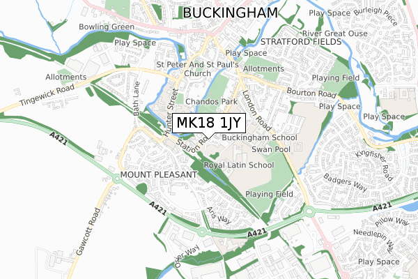 MK18 1JY map - small scale - OS Open Zoomstack (Ordnance Survey)