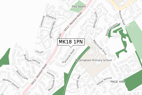 MK18 1PN map - large scale - OS Open Zoomstack (Ordnance Survey)