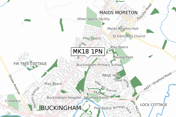 MK18 1PN map - small scale - OS Open Zoomstack (Ordnance Survey)