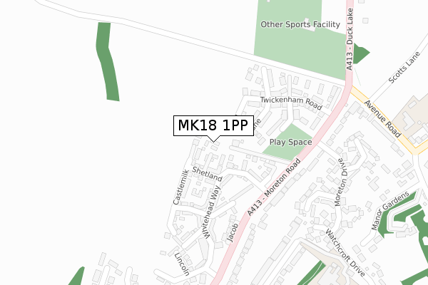 MK18 1PP map - large scale - OS Open Zoomstack (Ordnance Survey)