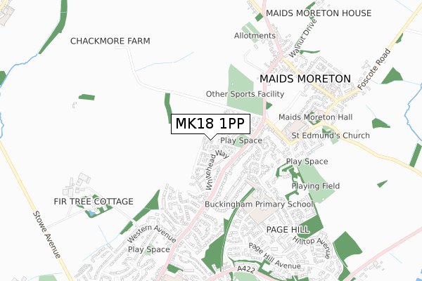 MK18 1PP map - small scale - OS Open Zoomstack (Ordnance Survey)