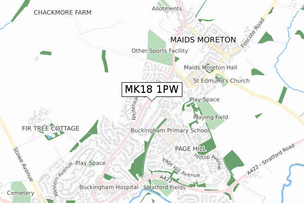 MK18 1PW map - small scale - OS Open Zoomstack (Ordnance Survey)