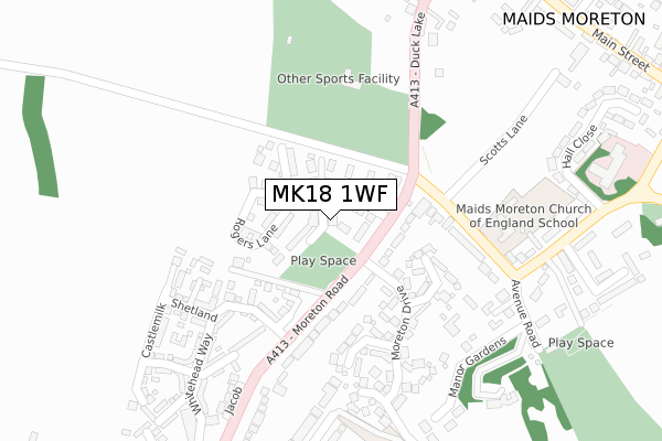 MK18 1WF map - large scale - OS Open Zoomstack (Ordnance Survey)