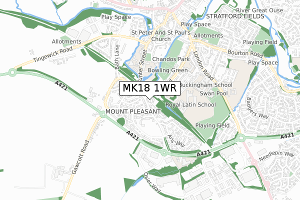 MK18 1WR map - small scale - OS Open Zoomstack (Ordnance Survey)