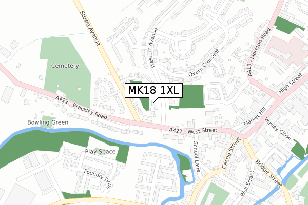 MK18 1XL map - large scale - OS Open Zoomstack (Ordnance Survey)