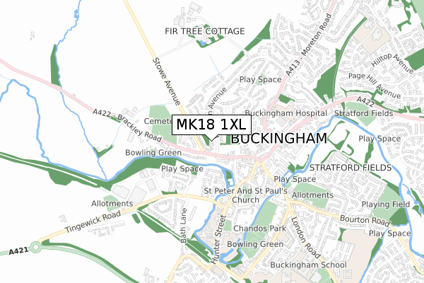 MK18 1XL map - small scale - OS Open Zoomstack (Ordnance Survey)