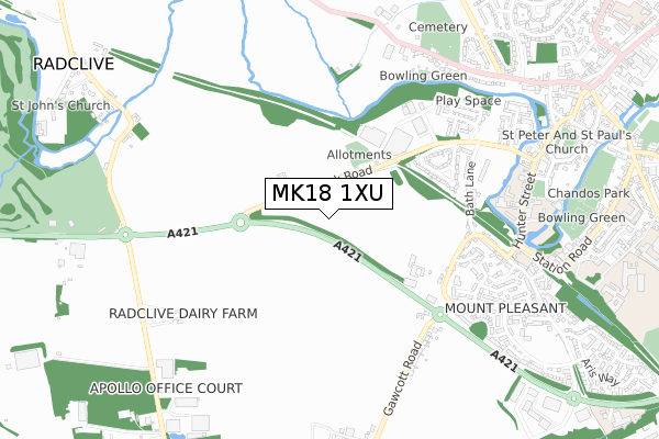 MK18 1XU map - small scale - OS Open Zoomstack (Ordnance Survey)