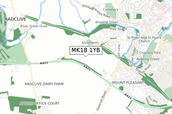 MK18 1YB map - small scale - OS Open Zoomstack (Ordnance Survey)