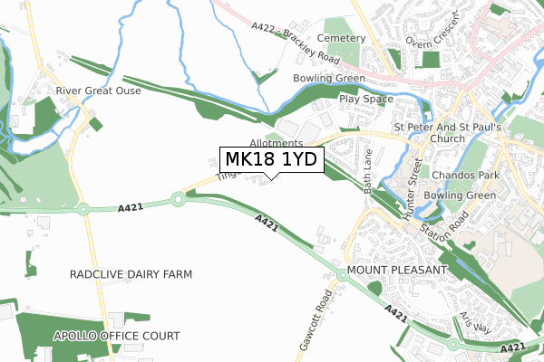 MK18 1YD map - small scale - OS Open Zoomstack (Ordnance Survey)