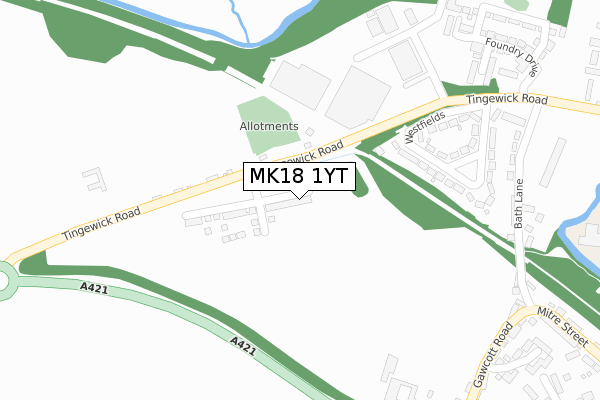 MK18 1YT map - large scale - OS Open Zoomstack (Ordnance Survey)