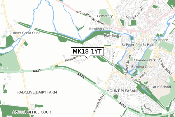 MK18 1YT map - small scale - OS Open Zoomstack (Ordnance Survey)