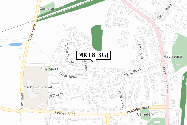 MK18 3GJ map - large scale - OS Open Zoomstack (Ordnance Survey)