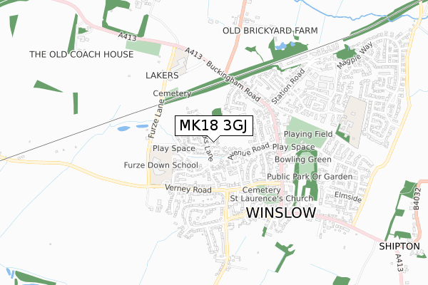 MK18 3GJ map - small scale - OS Open Zoomstack (Ordnance Survey)