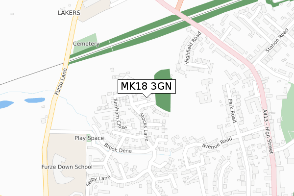 MK18 3GN map - large scale - OS Open Zoomstack (Ordnance Survey)