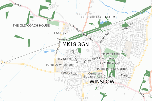 MK18 3GN map - small scale - OS Open Zoomstack (Ordnance Survey)