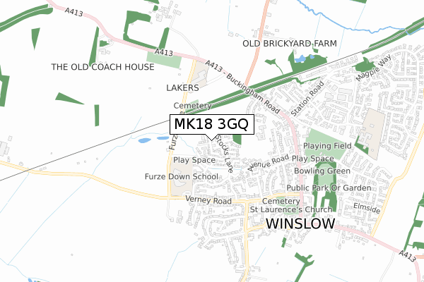 MK18 3GQ map - small scale - OS Open Zoomstack (Ordnance Survey)